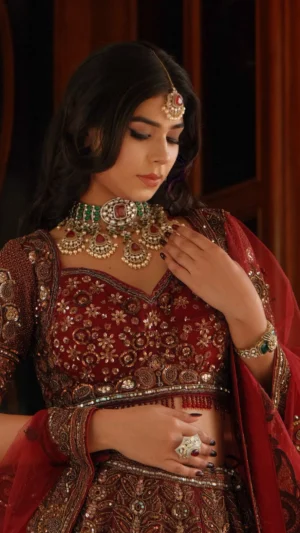 Crimson Rouge Kundan Ruby Emerald Bridal Necklace Set