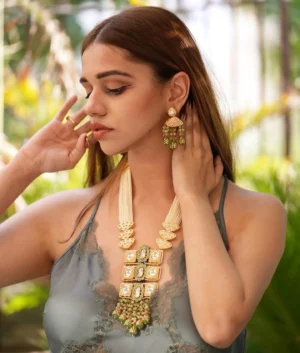 Pastel Coral & Pistachio Green Meenakari Necklace Set