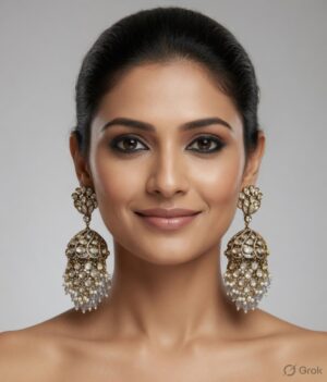 Lustre Bloom Antique Gold Opal Statement Jhumka Earrings