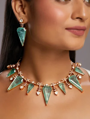 Onyx Doublet Kundan Polki Necklace Set with Zirconia Dual Tone Finish