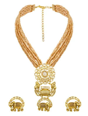 Italian Crystal Kundan Polki Multi Necklace Set in Dual Tone Gold Finish