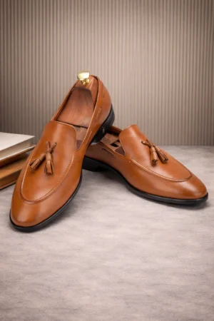 Agustian Tan Leather Tassel Moccasin Slip-On Shoes – Men’s Wear