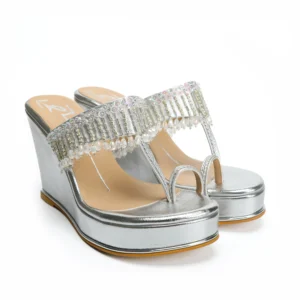 Silver Embroidered Kolhapuri Wedge Heels