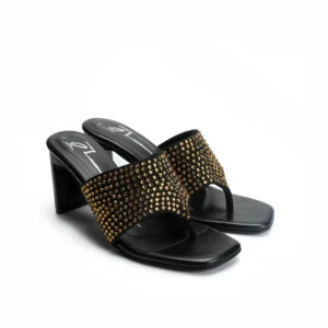 Black Swarovski Embellished Block Heels