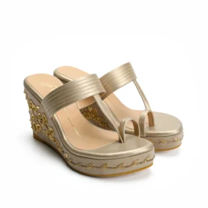 Gold Embroidered Kolhapuri Wedge Heels