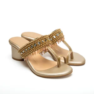 Gold Embroidered Kolhapuri Block Heels