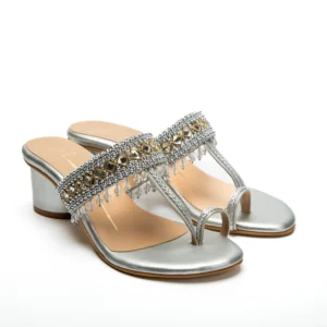 Silver Embroidered Kolhapuri Block Heels