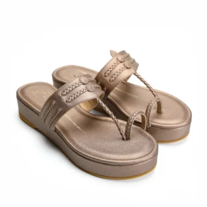 Rose Gold Kolhapuri Wedge Sandals