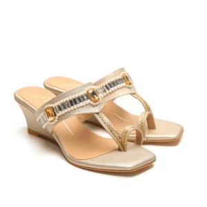 Gold Pearl & Crystal Embellished Wedge Heels
