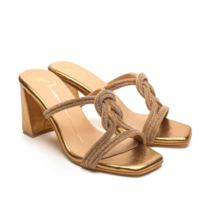 Antique Gold Swarovski Knot Strap Block Heels