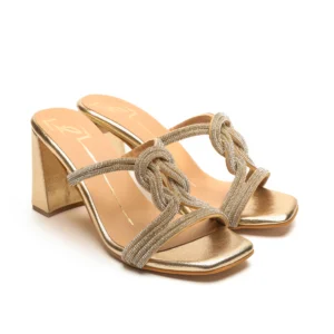 Gold Swarovski Knot Strap Block Heels