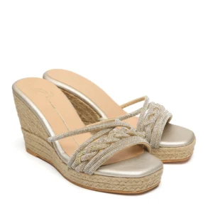 Gold Swarovski Velvet Espadrille Wedge Heels