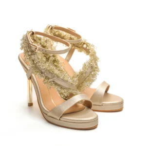Gold Embellished Ankle Strap Stiletto Heels
