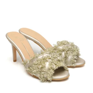 Gold Embroidered Strappy Stiletto Heels