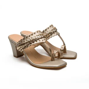 Gold Textured Braided Strap Block Heels