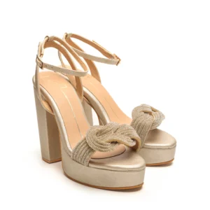 Gold Swarovski Knot Platform Block Heels