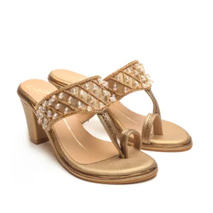 Antique Gold Crystal Embroidered Block Heels