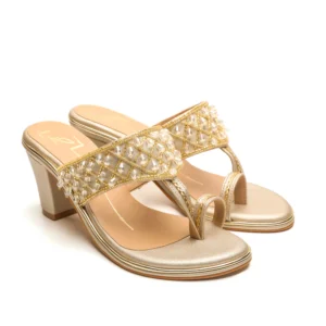Antique Gold Crystal Embellished Block Heels