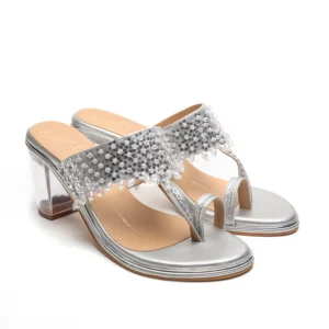 Silver Crystal Embroidered Block Heels