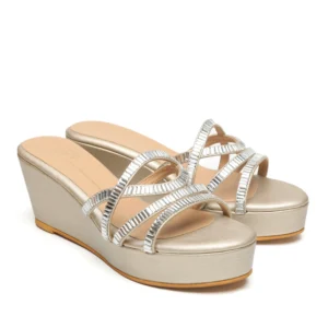 Gold Swarovski Strappy Wedge Heels