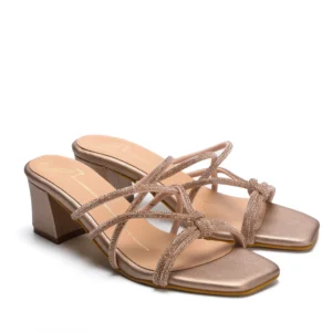 Rose Gold Swarovski Strappy Block Heels