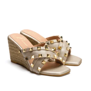 Gold Studded Strap Espadrille Wedge Heels