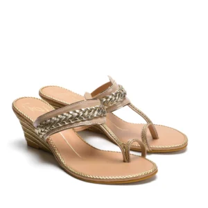 Beige Braided Strap Wedge Sandals