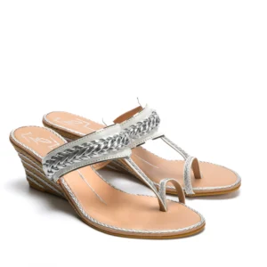 White Braided Strap Wedge Sandals