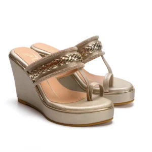 Gold Swarovski Braided Strap Wedge Sandals