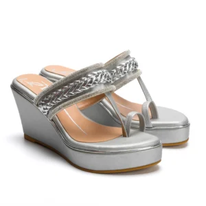 Silver Swarovski Braided Strap Wedge Sandals