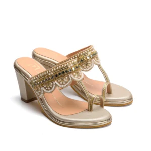 Gold Embellished Toe-Ring Block Heels