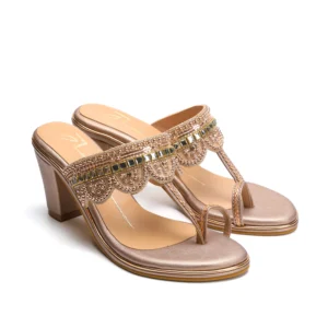 Rose Gold Embellished Toe-Ring Block Heels