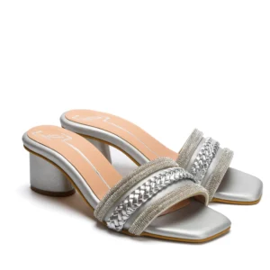 Silver Swarovski Braided Strap Block Heels