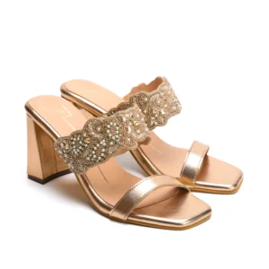 Rose Gold Embroidered Embellished Block Heels