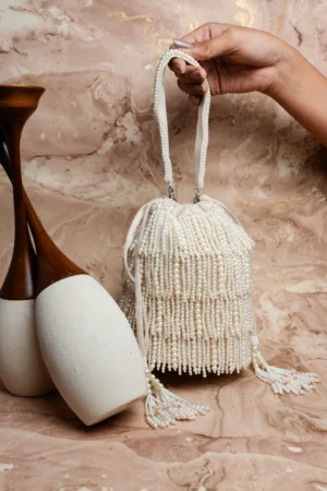 Pearl Palette Beaded Tassel Potli with Intricate Handcrafted Detailing