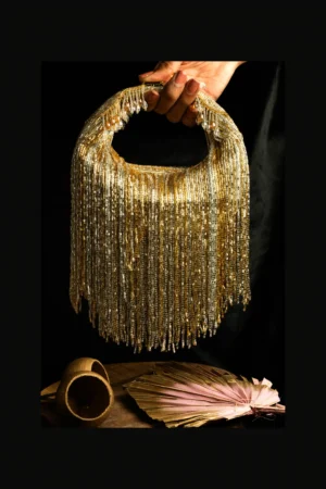 Two Toned Tasseled Potli with Beaded Tassels and Modern Glam Detailing