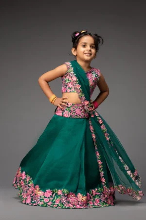Emerald Green embroidered lehenga choli and dupatta