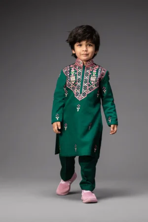 Emerald Green Embroidered Kurta with Pants