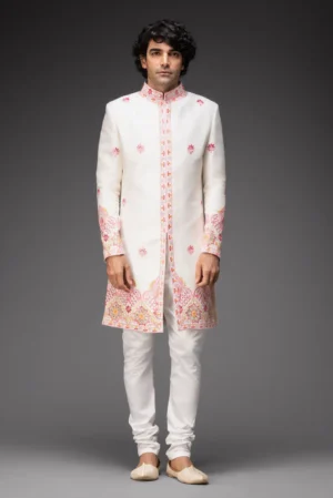 Ivory embroidered Sherwani with chudidar