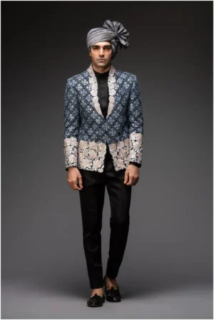 Charcoal black embroidred jacket with pants