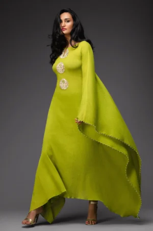 Light Chartreuse embroidererd kaftan with matching pants