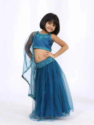 Peacock Blue embroidered lehnga choli and dupatta