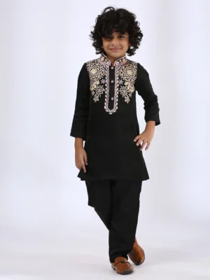Black Threadwork Embroidered Kurta Set with Narrow Pants