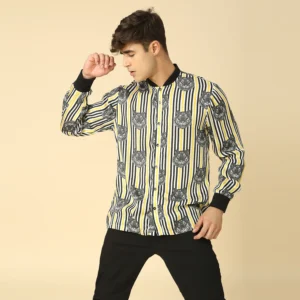 Tiger Print Striped Shirt with ribbed collar and cuff