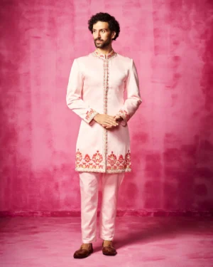 Light Pink embroidered Sherwani with matching pants