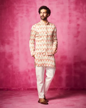 Printed Kurta with matching waistcoat and narrow pants