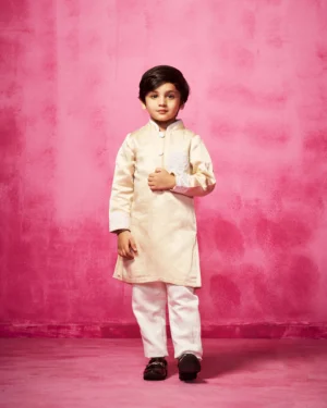 Nude Embroidered Crest Kurta Set with Narrow Pants