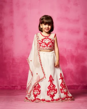 Ivory embroidered lehenga choli and dupatta