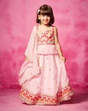 Light Pink embroidered lehenga ,peplum and dupatta