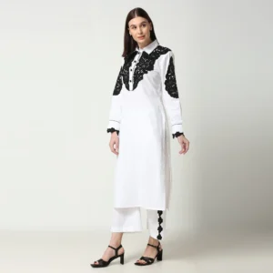 Ivory tunic with cutwork embroidery and matching pants